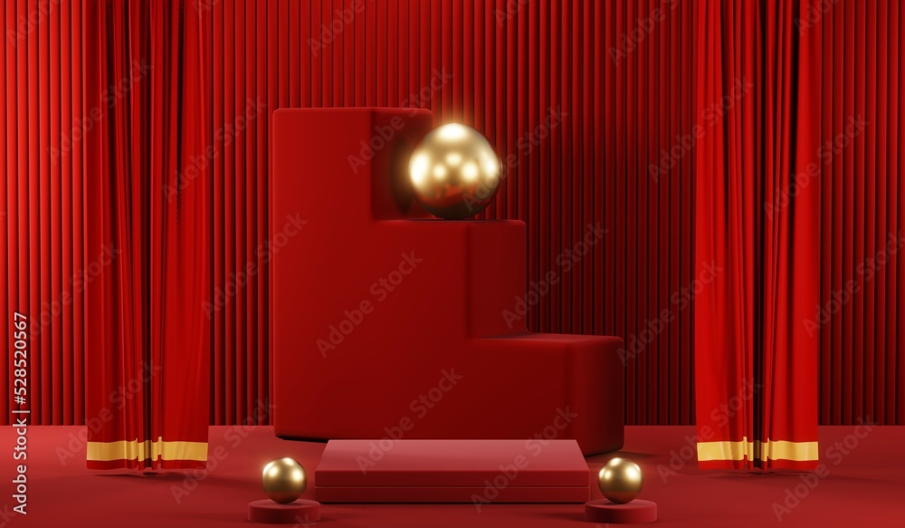 3D rendering of blank product background for cream cosmetics Modern red podium background 3D rendering of blank product background for cream cosmetics Modern red podium background