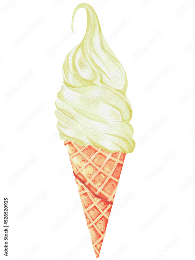 Watercolor of matcha ice cream