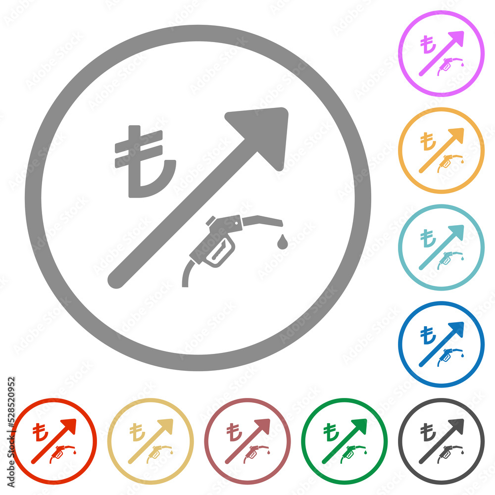 Rising fuel turkish Lira prices flat icons with outlines Rising fuel turkish Lira prices flat icons with outlines