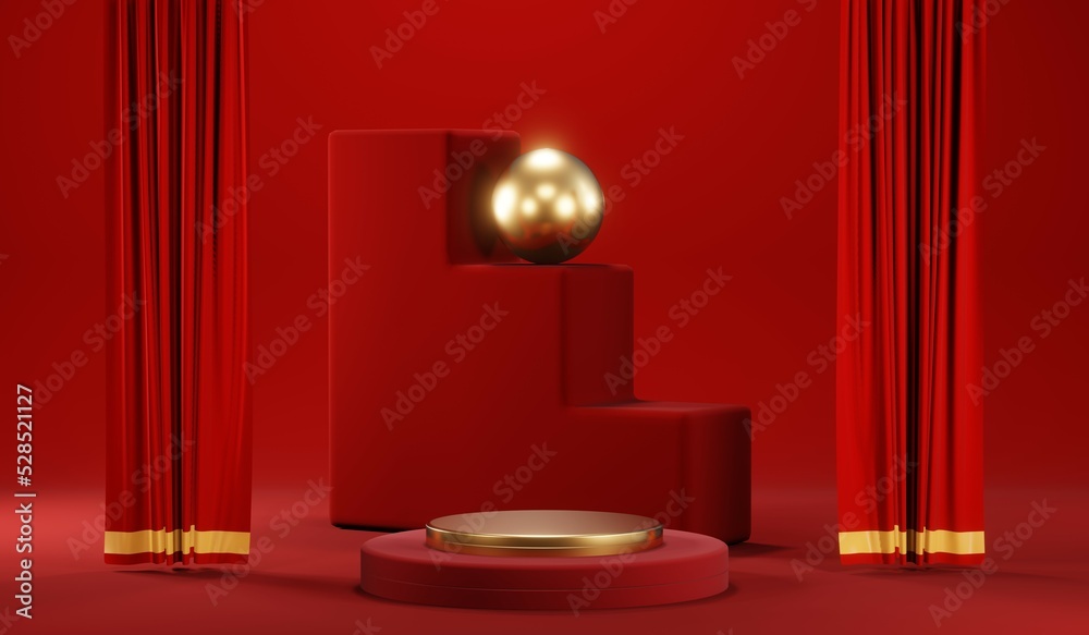 3D rendering of blank product background for cream cosmetics Modern red podium background 3D rendering of blank product background for cream cosmetics Modern red podium background