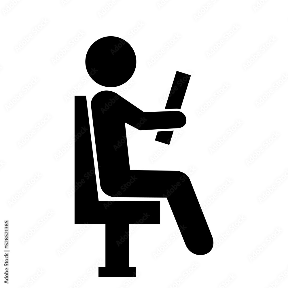 Person on chair, waiting room, black silhouette, vector icon Person on chair, waiting room, black silhouette, vector icon