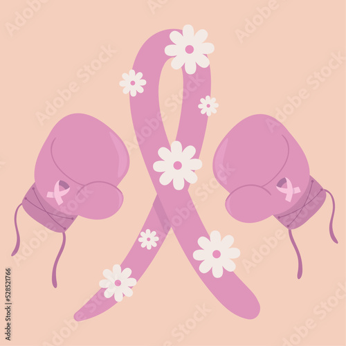 gloves and ribbon, breast cancer