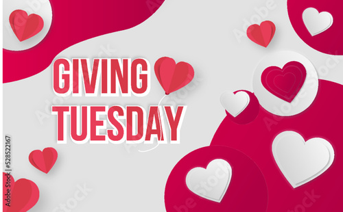 Giving tuesday text message and red hearts in white frame free vector