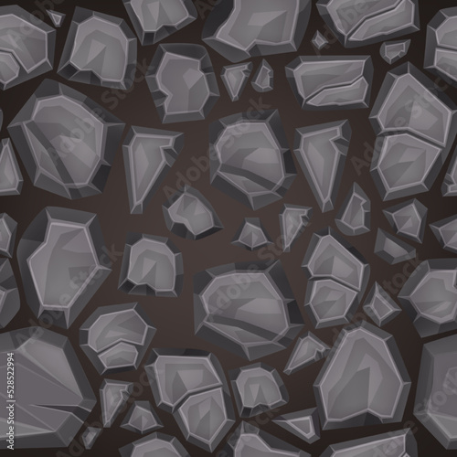 Stone road seamless pattern, vector loopable rock castle wall texture, grey brick street pavement. Cartoon game environment tile, solid cobblestone rubble background. Stone pattern, sidewalk wallpaper