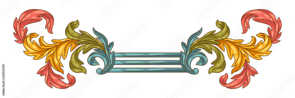 Naklejka premium Decorative floral element in baroque style. Colorful curling plant.