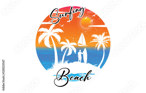 Surfing beach t shirt design