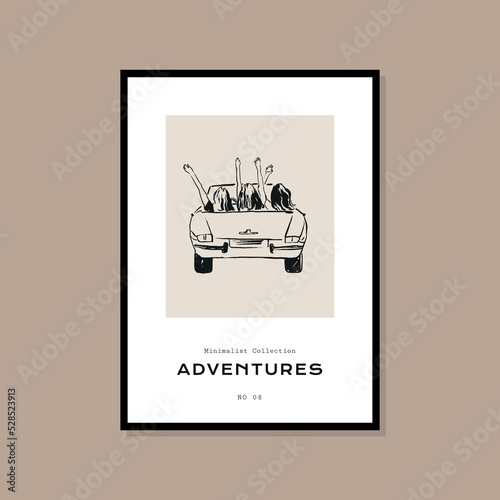 Minimal bohemian travel illustration poster design for wall art gallery 
