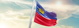 Liechtenstein national flag cloth fabric waving on the sky - Image