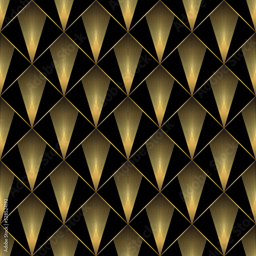 Art Deco Pattern. Vector background in 1920s style. Gold black texture