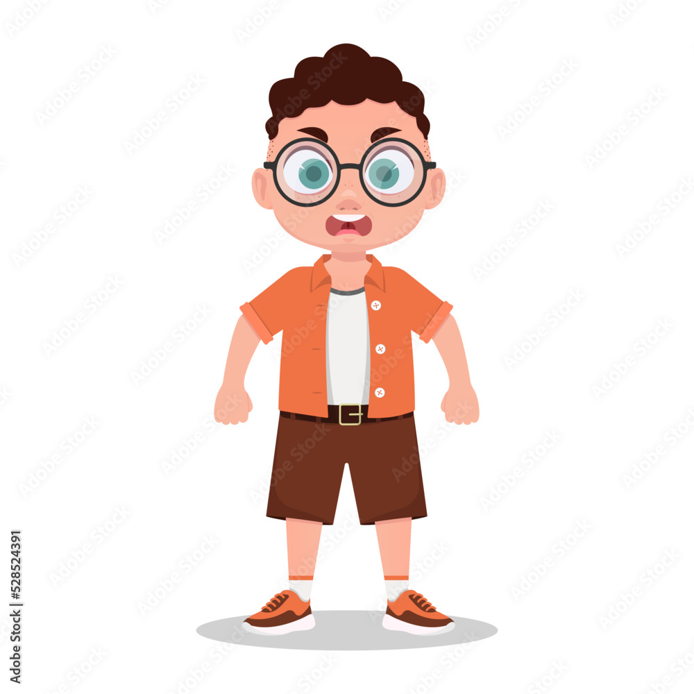 The boy with glasses is angry. Vector illustration