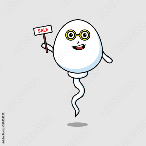 Cute cartoon sperm character holding sale sign designs in concept flat cartoon style