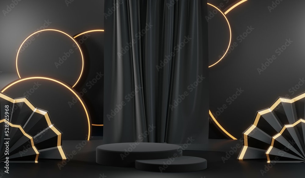 3D rendering of blank product background for cream cosmetics Modern black podium background