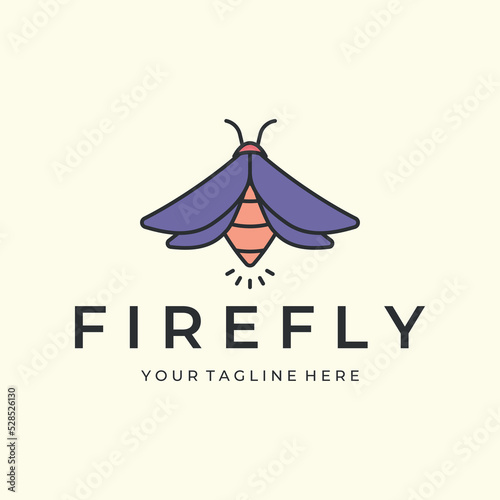 firefly or insect with line art style cartoon logo vector illustration design icon template
