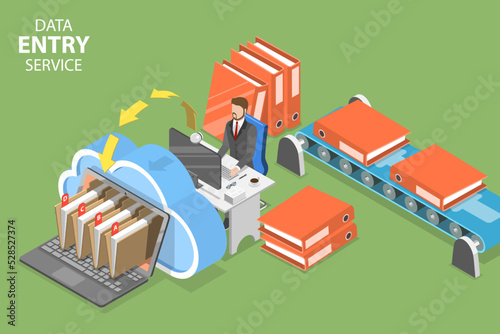 3D Isometric Flat Vector Conceptual Illustration of Data Entry Services, Online Cloud Storage