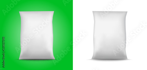 Set of Blank White Foil Plastic Food Packaging. 3D llustration. Isolated Mock Up. Template Package. Ready For Custom Design.