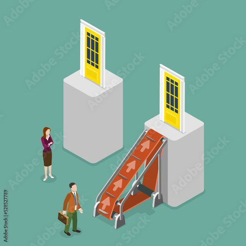 3D Isometric Flat Vector Conceptual Illustration of Unfair Promotion, Gender Inequality and Unfair Opportunities