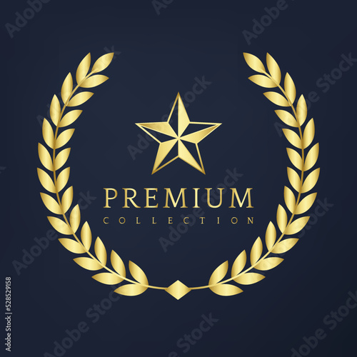 Logo of a star and editable text premium collection in the gold laurel wreath on the dark background