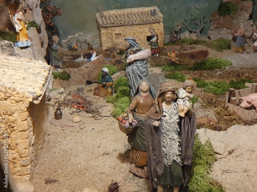 Behind glass Bible scene in the monastery church of San Salvador, Mallorca, Balearic Islands, Spain photo