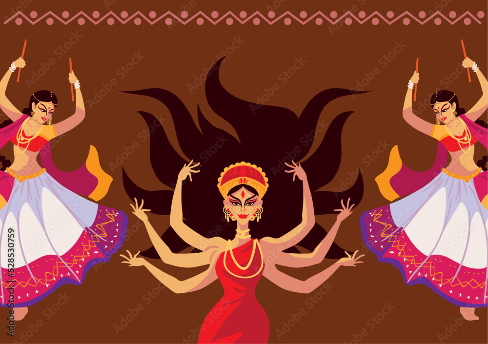navratri, goddess and female dancers