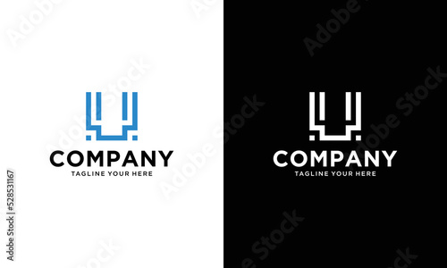 U Letter Logo With blue Lines Design. Line Letter Symbol Vector Illustration on a black and white background.