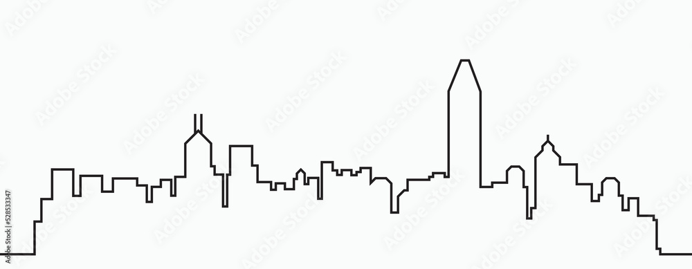 Fototapeta premium Modern City Skyline outline drawing on white background.