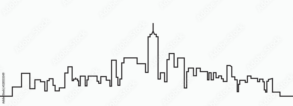 Fototapeta premium Modern City Skyline outline drawing on white background.