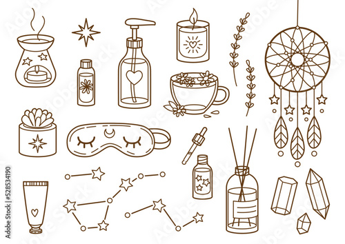 Set of home routine elements isolated on white background for Your cozy design