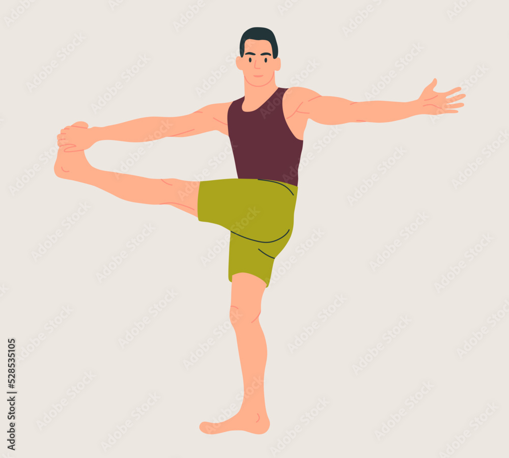 Man wearing sportswear doing Yoga. Young fit guy doing yoga. Hand drawn colored Vector illustration. Weight Loss. Health care and lifestyle concept. Male yoga. Man wearing sportswear doing Yoga. Young fit guy doing yoga. Hand drawn colored Vector illustration. Weight Loss. Health care and lifestyle concept. Male yoga.
