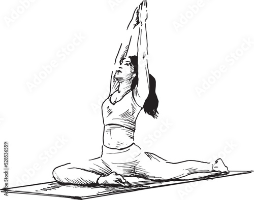Hand sketch of an exercising woman. Vector illustration.