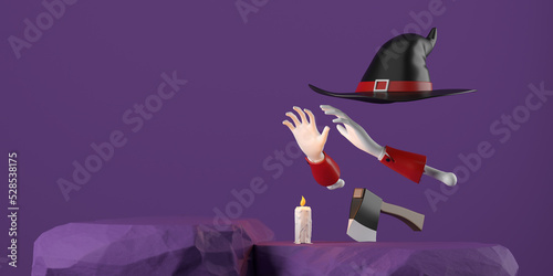 Photo Happy halloween 3d cartoon the witch is conjuring a ghost