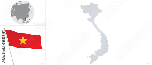 Vietnam map and flag. vector