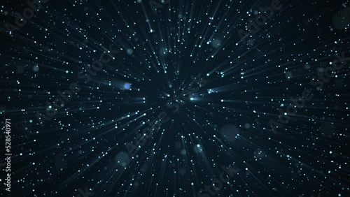 青のパーティクル、光線。抽象的な科学の背景。