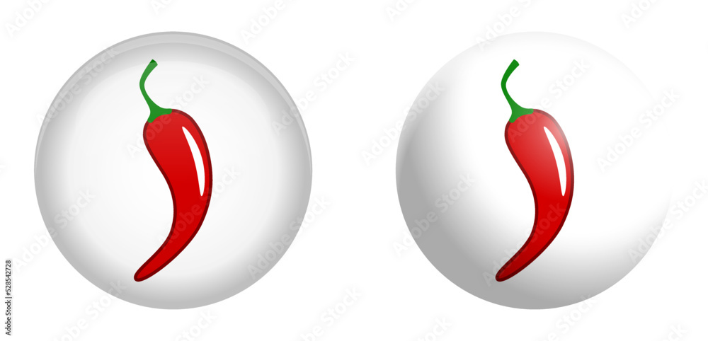 Red chili pepper symbol in white sphere or 3d circle Red chili pepper symbol in white sphere or 3d circle