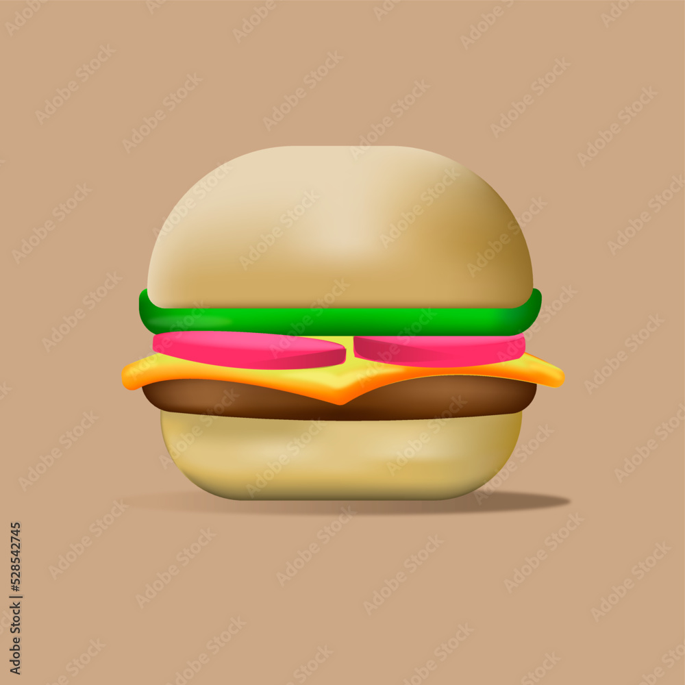 3D illustration of a delicious juicy burger 3D illustration of a delicious juicy burger