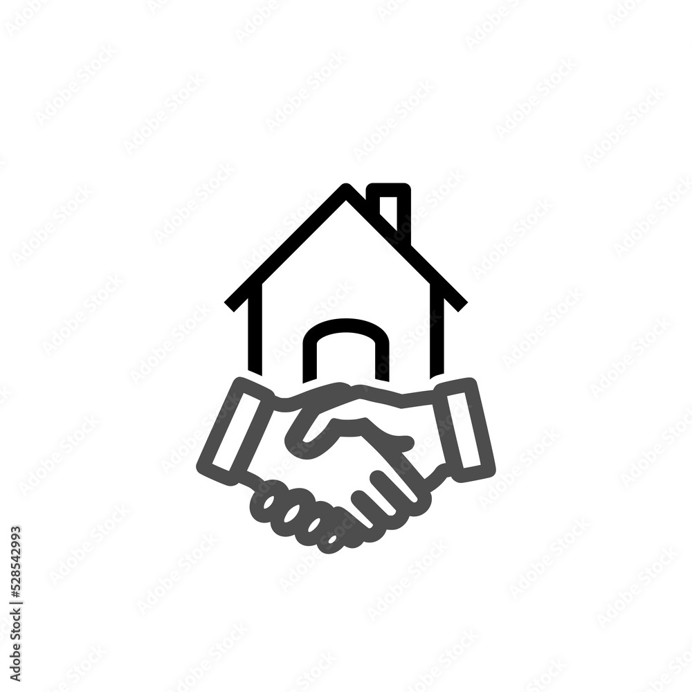 Real estate deal icon. Agreement handshake and house icon isolated on white background Real estate deal icon. Agreement handshake and house icon isolated on white background