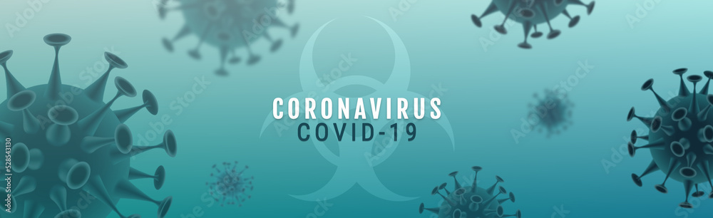 Covid-19 coronavirus virus macro on blue banner - epidemic coronavirus 2019-nCoV