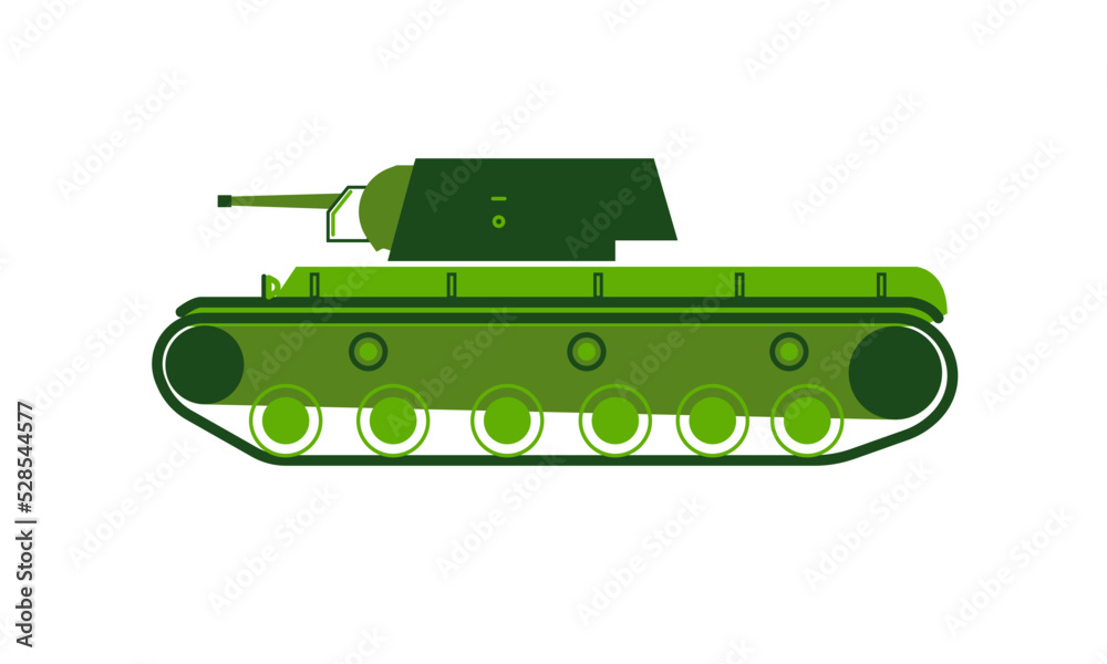 Fototapeta premium A stylized tank of green shades. Flat style. Drawing of a tank on a white background.