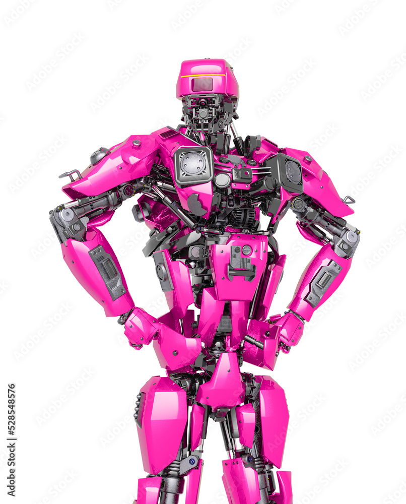 Fototapeta premium master robot is doing a super pose in white background