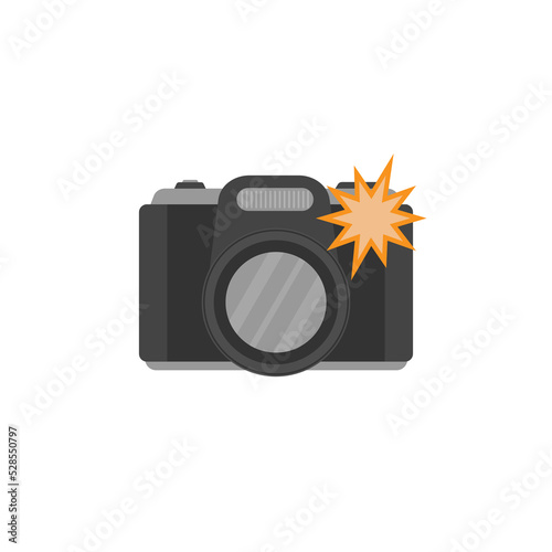 Camera with flash light vector isolated icon. Photo camera emoji illustration. Camera vector isolated emoticon