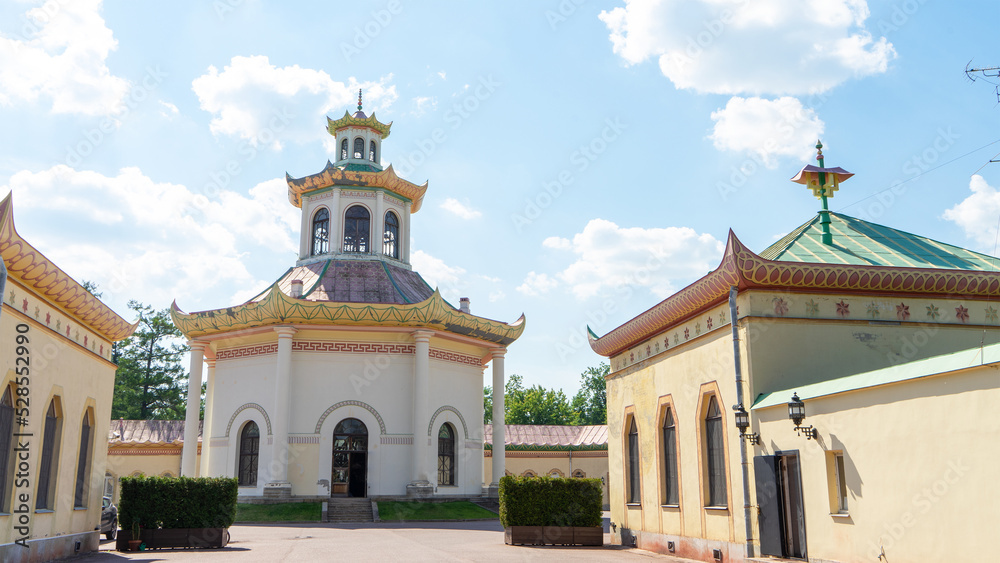 Chinese Village in Alexander Park of Tsarskoye Selo, Russia was Catherine the Great's attempt to follow the 18th-century fashion for the Chinoiserie. Pushkin city