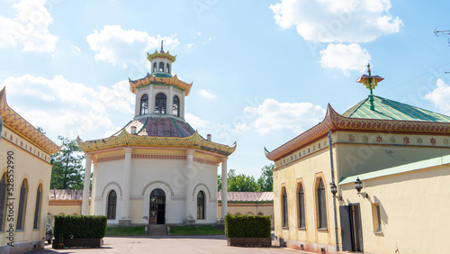 Chinese Village in Alexander Park of Tsarskoye Selo, Russia was Catherine the Great's attempt to follow the 18th-century fashion for the Chinoiserie. Pushkin city