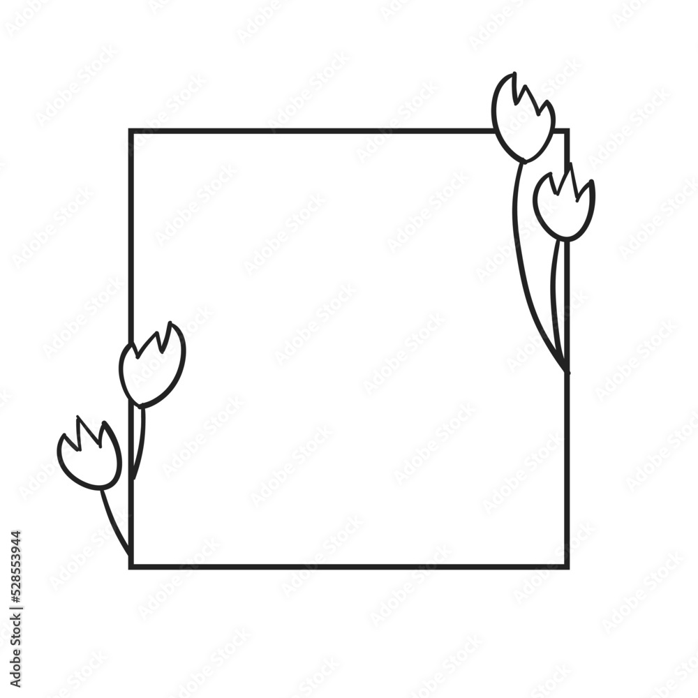 Obraz premium Square botanical frame element with leaves. Simple contour vector illustration.