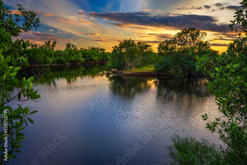 Colorful sunset over a lake in Everglades National Park, Florida
