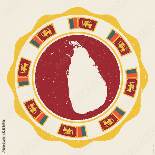 Sri Lanka vintage sign. Grunge round logo with map and flags of Sri Lanka. Amazing vector illustration.