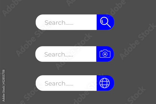 Web search bars set. Search bar, search boxes collection.Vector set computer illustration searched navigator. Set of elements for design interface of website. Vector illustration.
