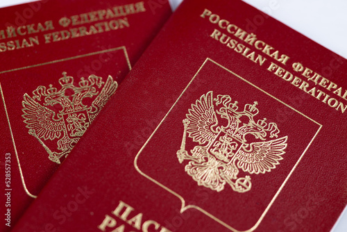 2 Russian passports in close-up. 