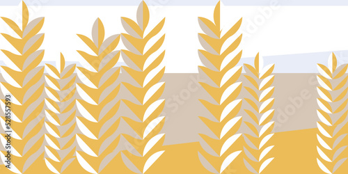 Cereal field banner in minimalist style. Summer harvest plantation illustration in simple geometric shapes. bauhaus background