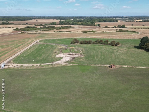 Aerial view of World war two military airfield and cols war Bloodhound missile site at Forma RAF Woolfox Lodge Aerodrome. Rutland,England. Royal Air Force Woolfox Lodge  photo