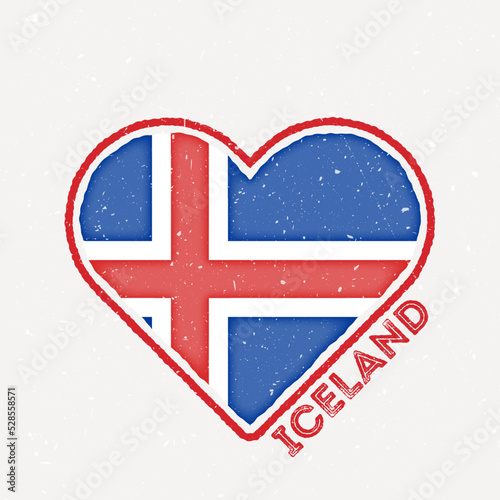 Iceland heart flag badge. Iceland logo with grunge texture. Flag of the country heart shape. Vector illustration.