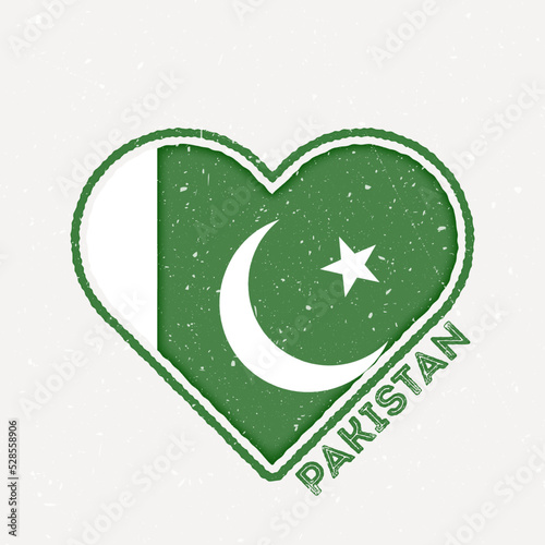 Pakistan heart flag badge. Pakistan logo with grunge texture. Flag of the country heart shape. Vector illustration.